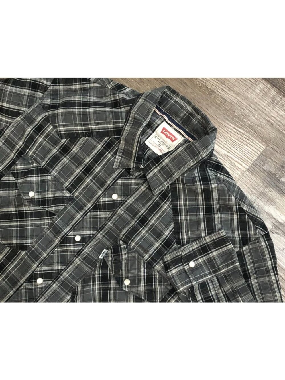 Levi's Mens Medium Gray & Black Plaid Pearl Snap Western Shirt